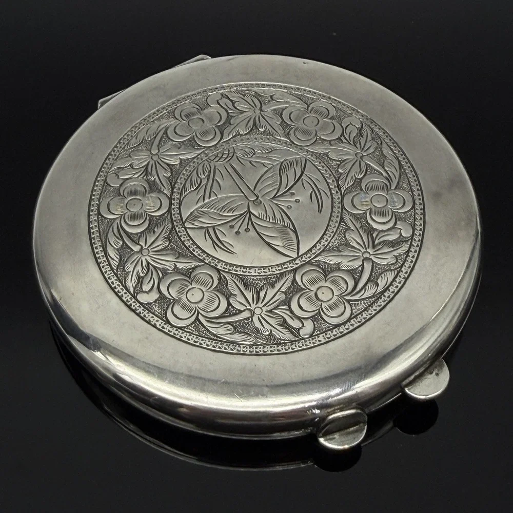 Vintage Sterling Silver Floral Etched 3.25